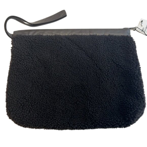VIAVENETO "Delilah" Curly Shearling Wristlet In Dark Chocolate Brown - Picture 3 of 4